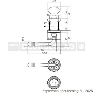 Intersteel 1725 knop-kruk garnituur links Helena op rozet verdekt met rillen diameter 55x10 mm met nokken en cilinderrozetten oud grijs - R26008147 - afbeelding 2