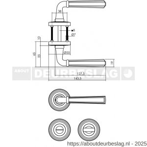 Intersteel 1735 deurkruk Bellevue op rozet verdekt met rillen diameter 55x10 mm met nokken en WC-sluiting met stift 8x8 mm oud grijs - R26008150 - afbeelding 2