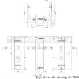 Intersteel 3777 achterdeurbeslag Helena 239x50 mm kruk-kruk profielcilindergat 92 mm met kerntrekbeveiliging oud grijs - R26010234 - afbeelding 2