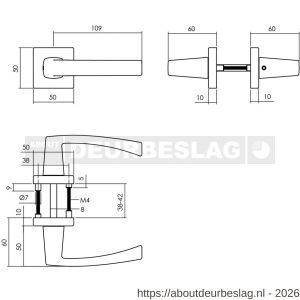 Intersteel Living 0057 deurkruk Moora met rozet verdekt 50x50x10 mm met nokken zwart - R26009121 - afbeelding 2