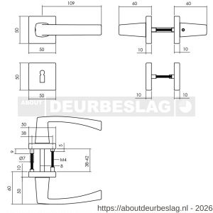 Intersteel 0057 deurkruk Moora met rozet verdekt 50x50x10 mm met nokken en sleutelrozetten zwart - R26009123 - afbeelding 2