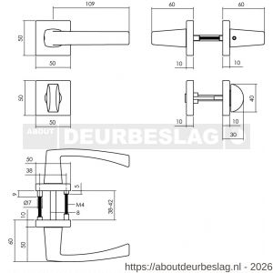 Intersteel 0057 deurkruk Moora met rozet verdekt 50x50x10 mm met nokken en WC-sluiting met stift 8x8 mm zwart - R26009125 - afbeelding 2