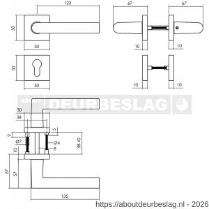 Intersteel 0058 deurkruk Broome met rozet verdekt 50x50x10 mm met nokken en cilinderrozetten zwart - R26009129 - afbeelding 2