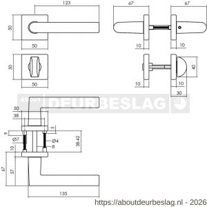 Intersteel 0058 deurkruk Broome met rozet verdekt 50x50x10 mm met nokken en WC-sluiting met stift 8x8 mm zwart - R26009130 - afbeelding 2