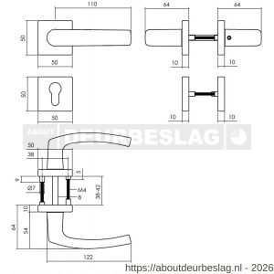 Intersteel 0059 deurkruk Denham met rozet verdekt 50x50x10 mm met nokken en cilinderrozetten zwart - R26009134 - afbeelding 2