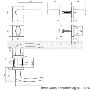 Intersteel 0059 deurkruk Denham met rozet verdekt 50x50x10 mm met nokken en WC-sluiting met stift 8x8 mm zwart - R26009135 - afbeelding 2