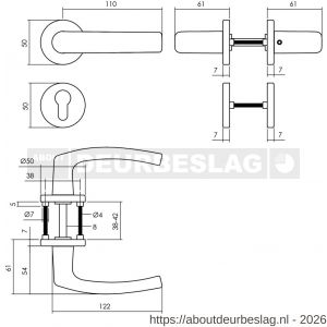 Intersteel 0060 deurkruk Denham met rozet verdekt diameter 50x7 mm met nokken en cilinderrozetten zwart - R26009139 - afbeelding 2