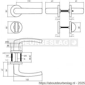 Intersteel 0060 deurkruk Denham met rozet verdekt diameter 50x7 mm met nokken en WC-sluiting met stift 8x8 mm zwart - R26009140 - afbeelding 2