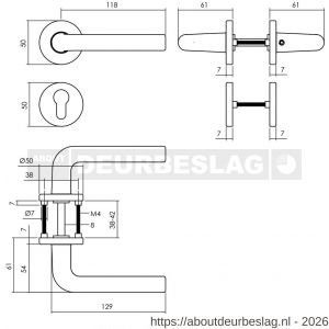 Intersteel 0073 deurkruk Derby met rozet verdekt diameter 50x7 mm met nokken en cilinderrozetten zwart - R26009144 - afbeelding 2