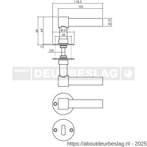 Intersteel 1670 deurkruk L/L recht met rozet diameter 50x2 mm en sleutelrozetten structuur zwart - R26010644 - afbeelding 2