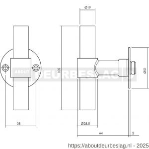 Intersteel 1671 deurkruk gatdeel T recht met rozet diameter 50x2 mm structuur zwart - R26008226 - afbeelding 2