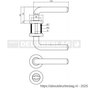 Intersteel 1683 deurkruk Agatha op rozet verdekt diameter 52x10 mm met nokken en WC-sluiting met stift 8x8 mm zwart - R26010652 - afbeelding 2