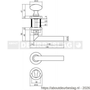 Intersteel 1693 knop-kruk garnituur rechts Bastian op rozet verdekt diameter 52x10 mm met nokken en cilinderrozetten zwart - R26008239 - afbeelding 2