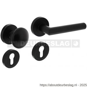 Intersteel 1693 knop-kruk garnituur rechts Bastian op rozet verdekt diameter 52x10 mm met nokken en cilinderrozetten zwart - R26008239 - afbeelding 1