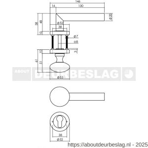 Intersteel 1693 knop-kruk garnituur links Bastian op rozet verdekt diameter 52x10 mm met nokken en cilinderrozetten zwart - R26008240 - afbeelding 2