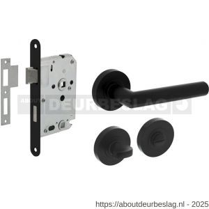 Intersteel Living 1693 set toiletslot 63/8 mm zwart met deurkruk Bastian op rozet diameter 52x10 mm en WC-sluiting zwart - R26011050 - afbeelding 1