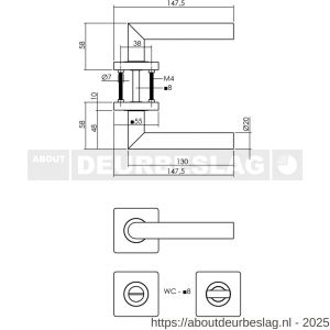Intersteel 1707 deurkruk Bastian op rozet 55x55x10 mm met nokken en WC-sluiting met stift 8x8 mm zwart - R26009161 - afbeelding 2