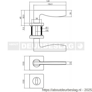 Intersteel 1710 deurkruk Apollo op rozet verdekt 55x55x10 mm met nokken en sleutelrozetten zwart - R26008249 - afbeelding 2