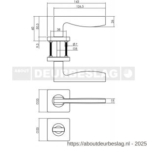 Intersteel 1710 deurkruk Apollo op rozet verdekt 55x55x10 mm met nokken en WC-sluiting met stift 8x8 mm zwart - R26008251 - afbeelding 2