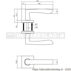 Intersteel 1712 deurkruk gatdeel links Minos op rozet verdekt 55x55x10 mm met nokken zwart - R26007024 - afbeelding 2