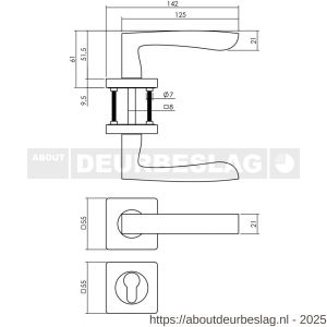 Intersteel 1712 deurkruk Minos op rozet verdekt 55x55x10 mm met nokken en cilinderrozetten zwart - R26008254 - afbeelding 2