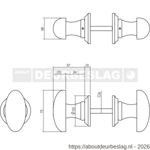 Intersteel Living 1847 knopkruk ovaal glad met ronde rozet beukenhout zwart - R26009921 - afbeelding 2