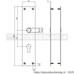 Intersteel 2688 schild renovatie rechthoekig 250x55x2 mm profielcilindergat 72 mm RVS-mat zwart - R26006783 - afbeelding 2