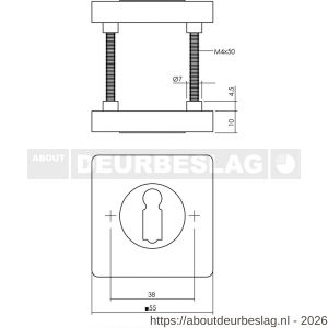 Intersteel Living 3185 sleutelrozetten verdekt 55x55x10 mm met nokken zwart - R26011003 - afbeelding 2