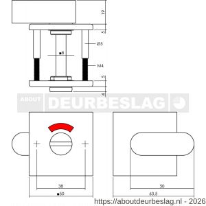 Intersteel Living 3433 WC-sluiting verdekt 50x50x5 mm met comfortknop en stift 8x8 mm structuur zwart - R26011100 - afbeelding 2