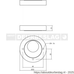 Intersteel 3476 rondcilinderrozetten verdekt diameter 52x10 mm met nokken zwart - R26011360 - afbeelding 1