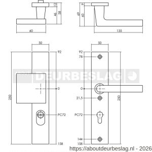 Intersteel Living 3794 SKG3 veiligheidsbeslag rechthoekig 250x50 mm greep-kruk Jura met veerconstructie profielcilindergat 72 mm met kerntrekbeveiliging zwart - R26009695 - afbeelding 2