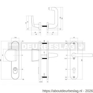 Intersteel Living 3796 SKG3 veiligheidsbeslag ovaal 250x50 mm greep-kruk Rond met veerconstructie profielcilindergat 55 mm met kerntrekbeveiliging zwart - R26008288 - afbeelding 2