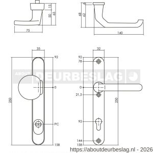Intersteel Living 3798 SKG3 veiligheidsbeslag ovaal smal 250x35 mm greep-kruk Verkropt met veerconstructie profielcilindergat 92 mm met kerntrekbeveiliging zwart - R26009938 - afbeelding 2