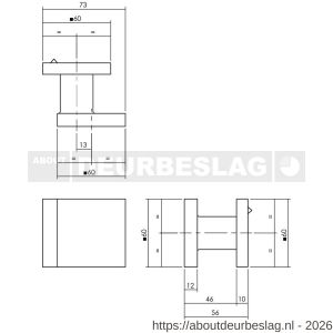 Intersteel Living 3929 voordeurknop vierkant 59x59 mm verkropt op achterplaat 60x60 mm éénzijdige montage aluminium zwart - R26009940 - afbeelding 2