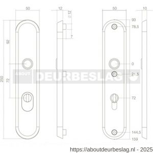 Intersteel 3961 SKG3 veiligheidsschilden ovaal 250x50 mm profielcilindergat 72 mm met kerntrekbeveiliging structuur zwart - R26008295 - afbeelding 2