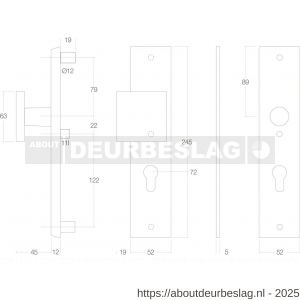 Intersteel 3962 SKG3 veiligheidsschilden rechthoekig 250x50 mm met greep profielcilindergat 72 mm met kerntrekbeveiliging structuur zwart - R26006808 - afbeelding 2
