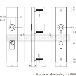 Intersteel 3963 SKG3 veiligheidsschilden rechthoekig 250x50 mm profielcilindergat 55 mm met kerntrekbeveiliging structuur zwart - R26007032 - afbeelding 2
