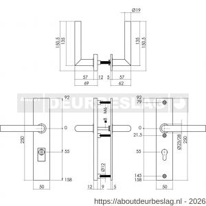 Intersteel Exclusives 3963 SKG3 veiligheidsbeslag rechthoekig 250x50 mm kruk-kruk Jura profielcilindergat 55 mm met kerntrekbeveiliging structuur zwart - R26008303 - afbeelding 2