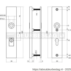 Intersteel 3963 SKG3 veiligheidsschilden rechthoekig 250x50 mm profielcilindergat 92 mm met kerntrekbeveiliging structuur zwart - R26007033 - afbeelding 2