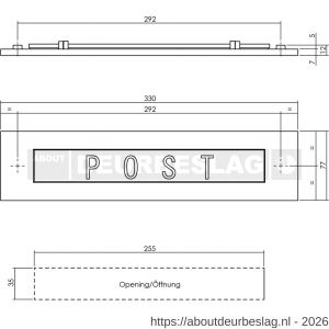 Intersteel Living 4000 briefplaat rechthoekig 330x77 mm met verende klep binnendraaiend met tekst POST zwart - R26010328 - afbeelding 2