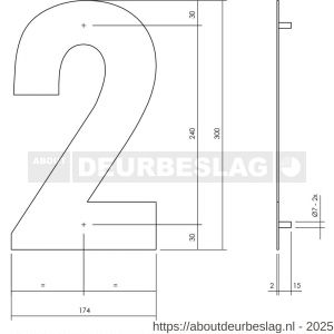 Intersteel Living 4021 huisnummer 2 XL hoogte 300 mm RVS structuur zwart - R26009178 - afbeelding 2