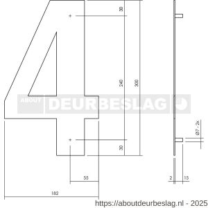 Intersteel Living 4021 huisnummer 4 XL hoogte 300 mm RVS structuur zwart - R26009180 - afbeelding 2