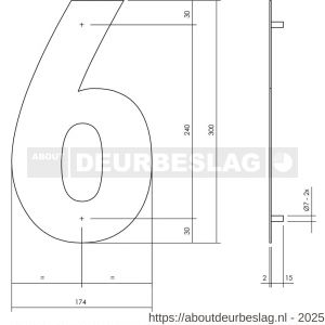 Intersteel Living 4021 huisnummer 6 XL hoogte 300 mm RVS structuur zwart - R26009182 - afbeelding 2