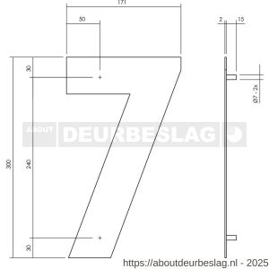 Intersteel Living 4021 huisnummer 7 XL hoogte 300 mm RVS structuur zwart - R26009183 - afbeelding 2
