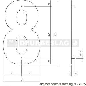 Intersteel Living 4021 huisnummer 8 XL hoogte 300 mm RVS structuur zwart - R26009184 - afbeelding 2