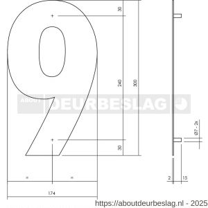 Intersteel Living 4021 huisnummer 9 XL hoogte 300 mm RVS structuur zwart - R26009185 - afbeelding 2