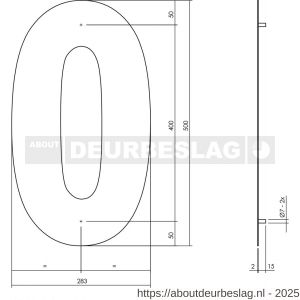 Intersteel Living 4021 huisnummer 0 XXL hoogte 500 mm RVS structuur zwart - R26009186 - afbeelding 2