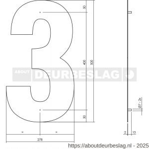 Intersteel Living 4021 huisnummer 3 XXL hoogte 500 mm RVS structuur zwart - R26009189 - afbeelding 2