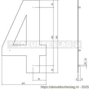 Intersteel Living 4021 huisnummer 4 XXL hoogte 500 mm RVS structuur zwart - R26009190 - afbeelding 2