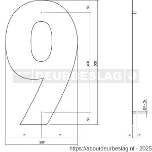 Intersteel Living 4021 huisnummer 9 XXL hoogte 500 mm RVS structuur zwart - R26009195 - afbeelding 2